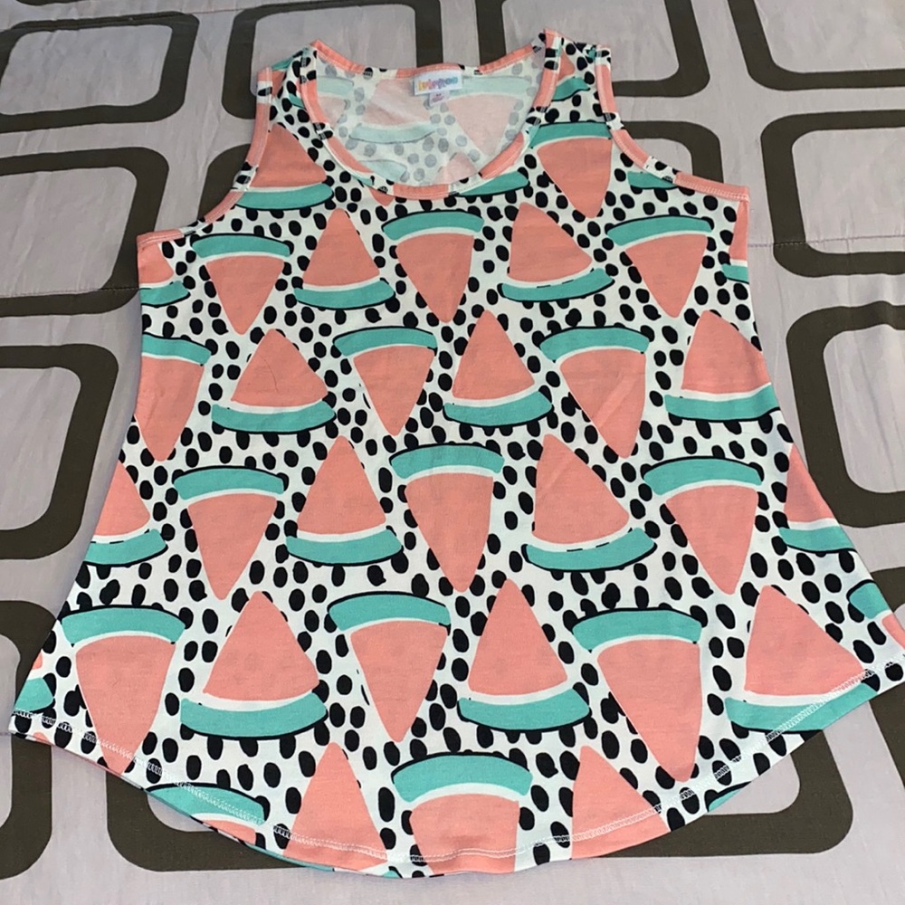 LuLaRoe Tank Top White, Coral & Teal Watermelon Print